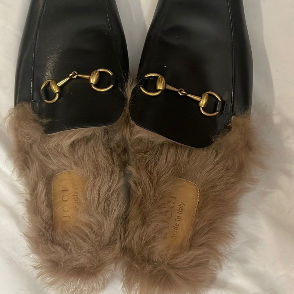 Gucci Princeton fur-lined Horsebit slippers loafers